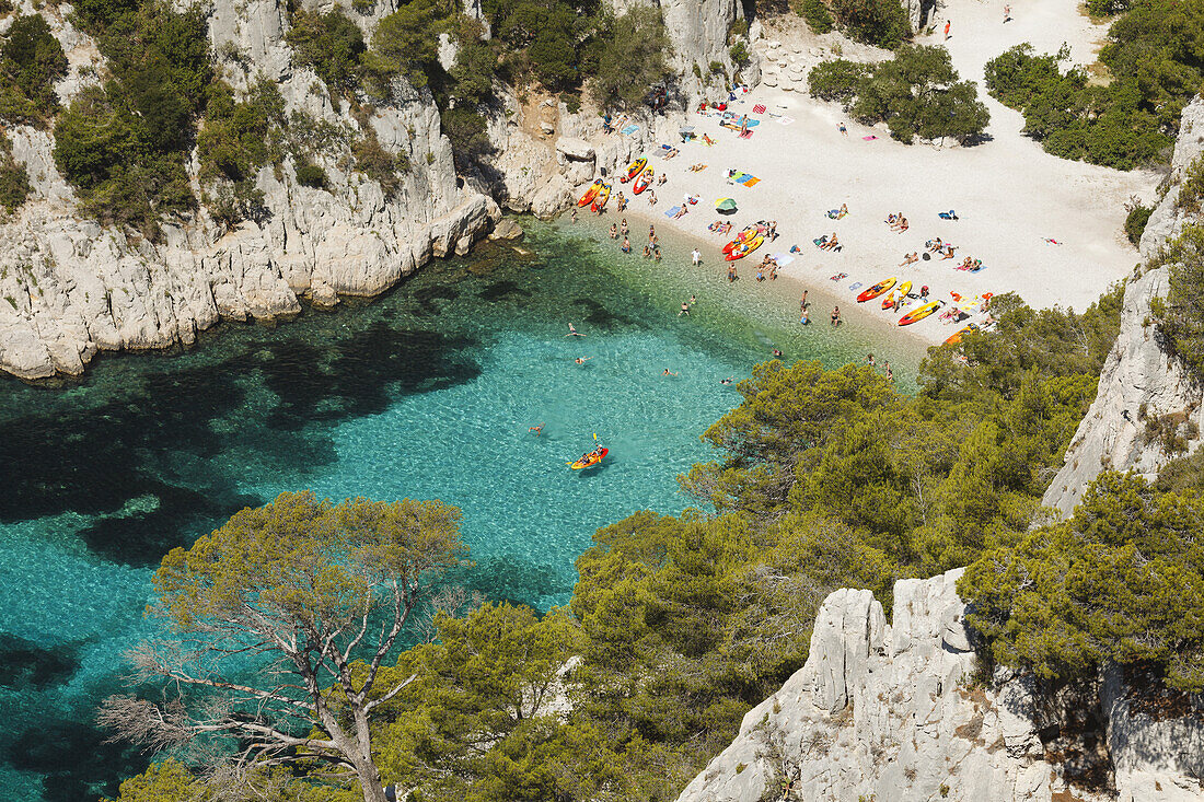 Strand in der Calanque d En-Vau, les Calanques, bei Marseille, Côte d Azur, Mittelmeer, Bouches-du-Rhone, Provence, Frankreich, Europa