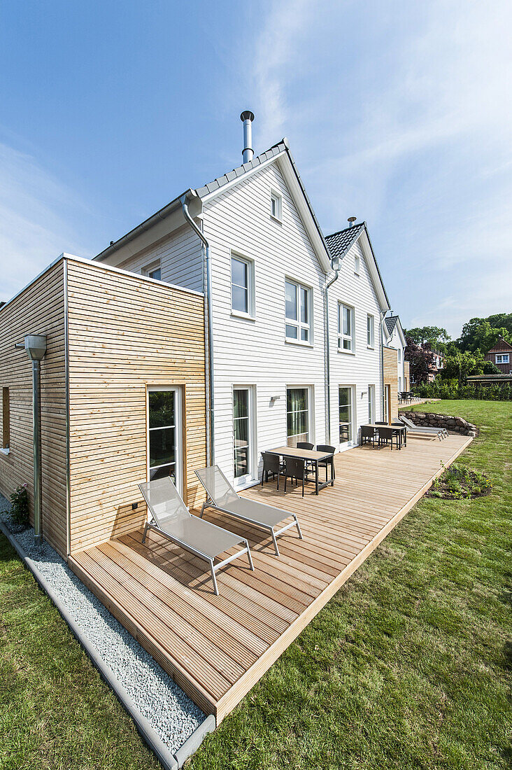 holiday houses in a modern wood design at Heiligenhafen, Schleswig-Holstein, Baltic Sea, North Germany, Germany, with property release