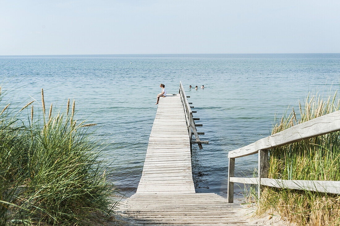 Wooden boardwalk on the beach at Heiligenhafen, Schleswig-Holstein, Baltic Sea, North Germany, Germany