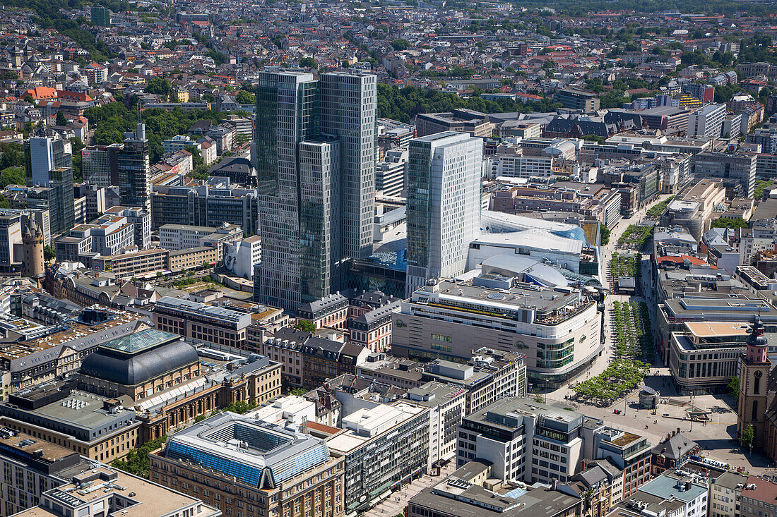View from Main Tower across Zeil district, Frankfurt am Main, Hessen, Germany, Europe