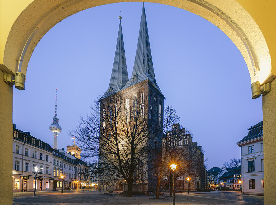 St. Nicholas' Church in the evening, Nikolai District, Berlin, Germany