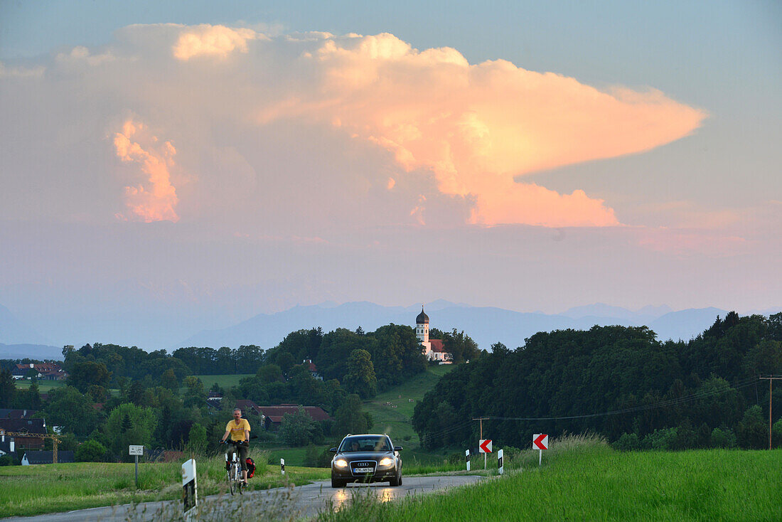 Evening clouds near Holzhausen near lake Starnberger, Upper Bavaria, Bavaria, Germany