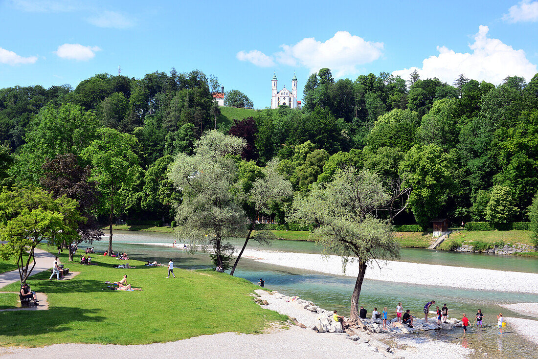 Bad Toelz with Isar river, Upper Bavaria, Bavaria, Germany