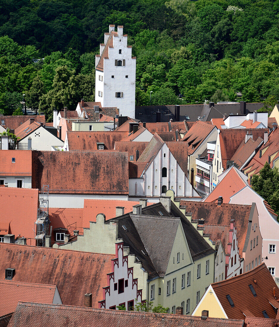 Blick gen Westen vom Pfeifturm zum Taschenturm, Ingolstadt, Nord-Oberbayern, Bayern, Deutschland