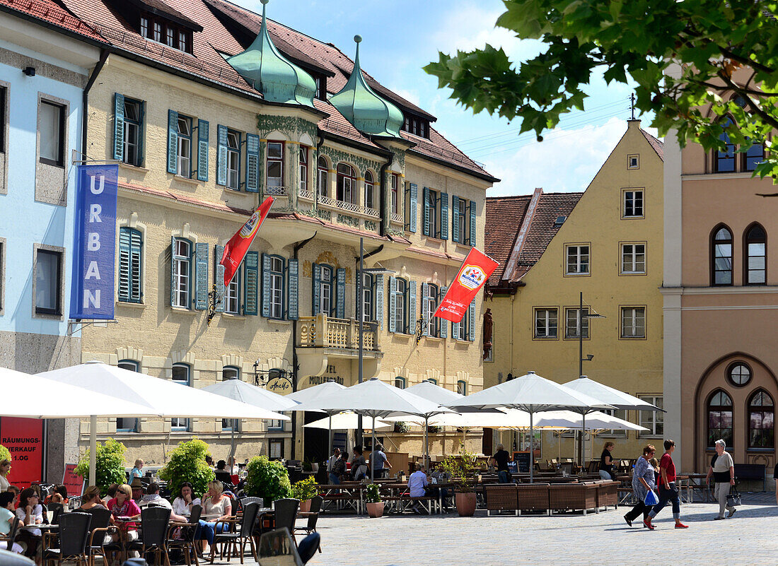 Main square in Pfaffenhofen, Upper Bavaria, Bavaria, Germany