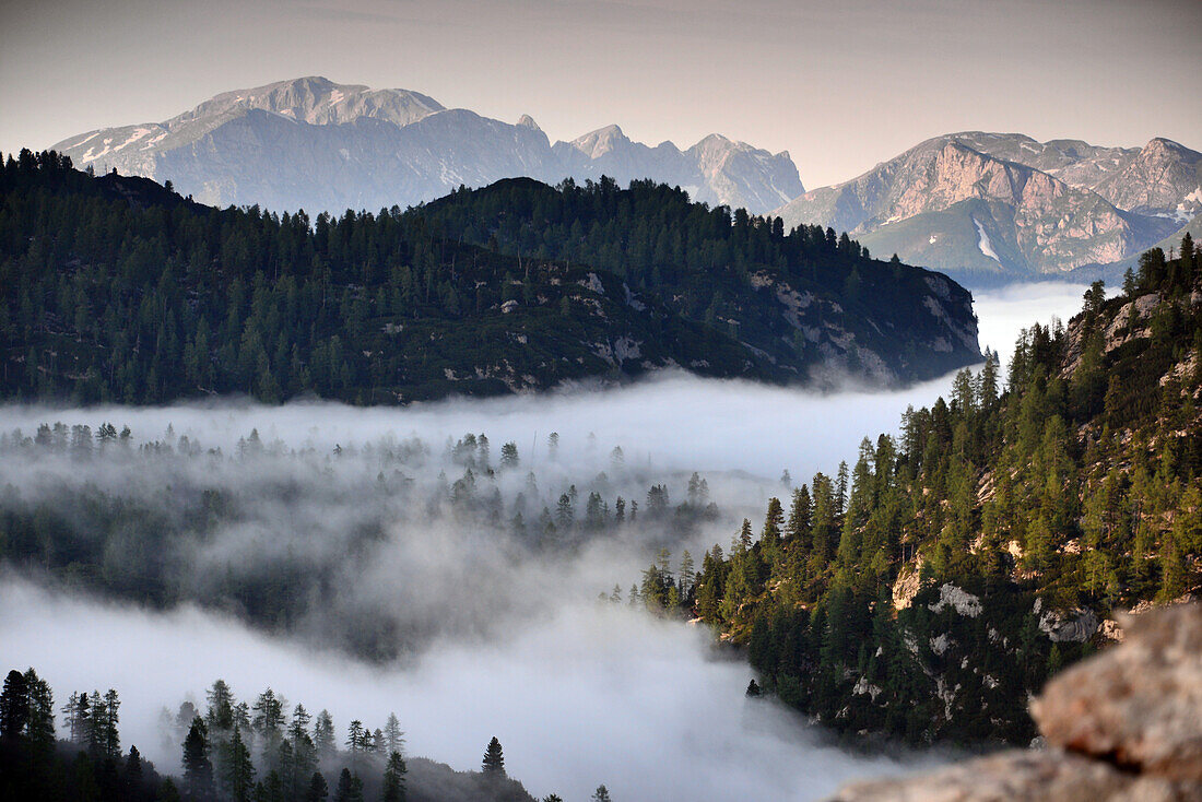 View over lake Funtensee to Hagen range, Berchtesgaden, Upper Bavaria, Bavaria, Germany