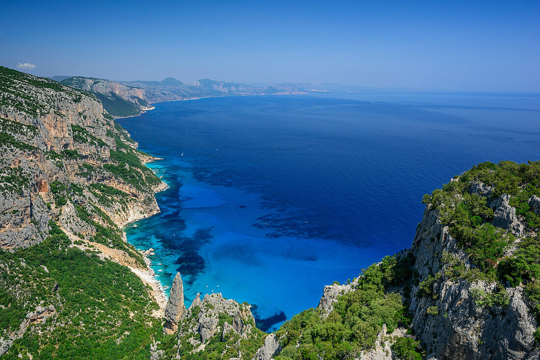 View from Punta Salinas to Cala Goloritze at Mediterranean, Punta Salinas, Selvaggio Blu, National Park of the Bay of Orosei and Gennargentu, Sardinia, Italy