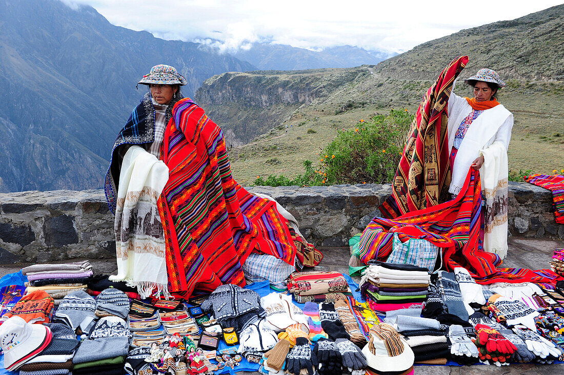 Women selling had-made textiles and crafts in Canyon de Colca , Peru,South America