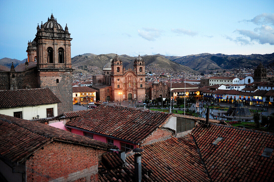 Cuzco Cathedral and Plaza de Armas at dusk in Peru,South America