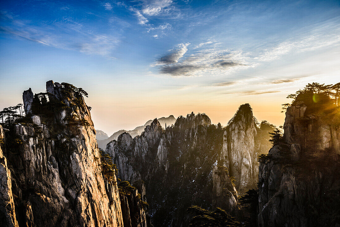 Trees growing on rocky mountains, Huangshan, Anhui, China