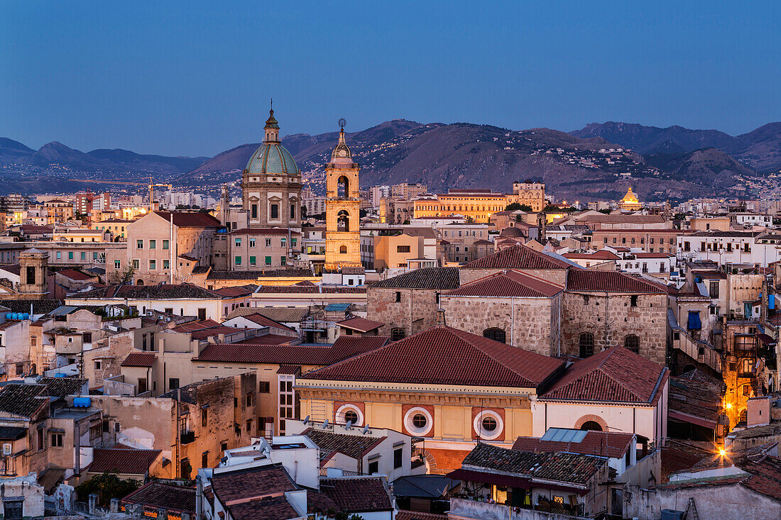 Cityscape at dawn, Palermo, Sicily, Italy