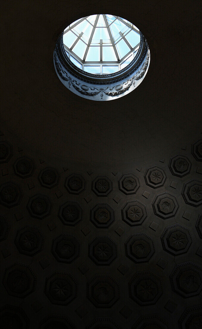 Sunlight Shining Through Oculus Window in Dome Ceiling, Barely Illuminating Darkened Wall, Vatican, Vatican City, Italy