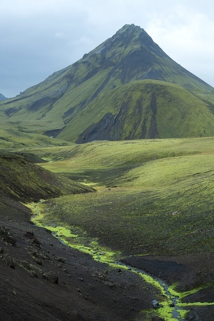 Green Mountain with Neon Green Riverbed, Alftavatn, Iceland