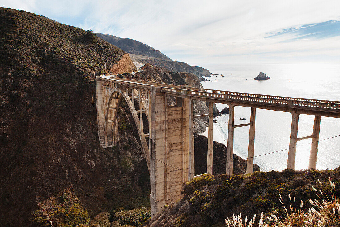 Elevated Bridge along Mountainous Coastline, Big Sur, California, USA