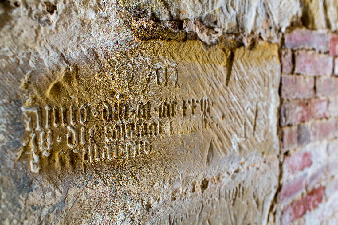 Mariental, former cistercian monastery, old walls, medieval grafitti, near Helmstedt, Lower Saxony, northern Germany