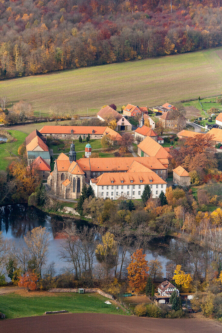 aerial, Benedectine monastery Marienrode, nunnery, Lower Saxony, northern Germany