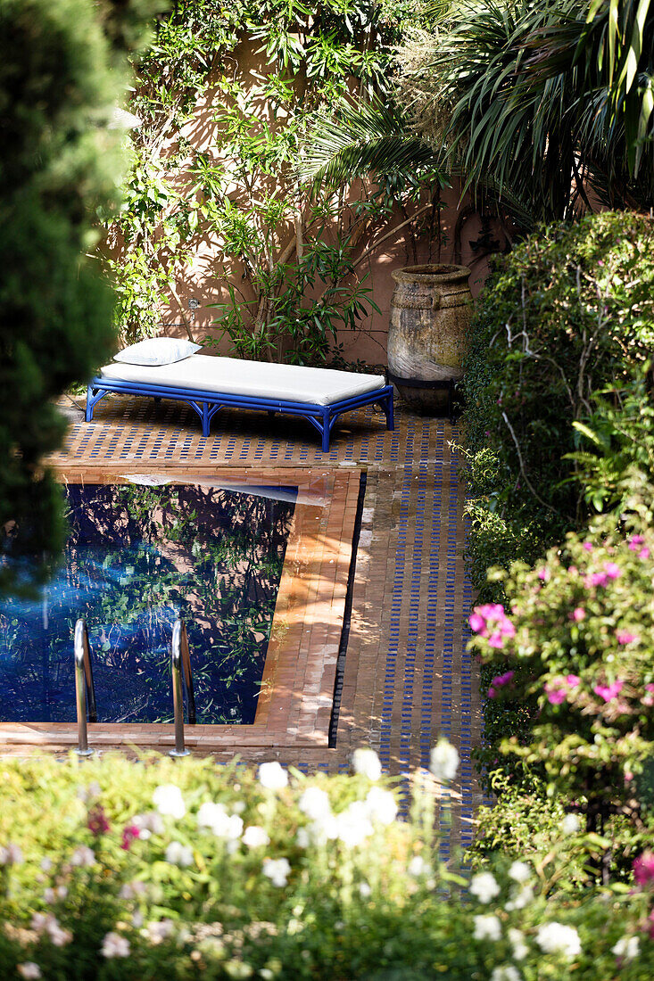 Morocco, Tangier, garden of a villa, swimming pool