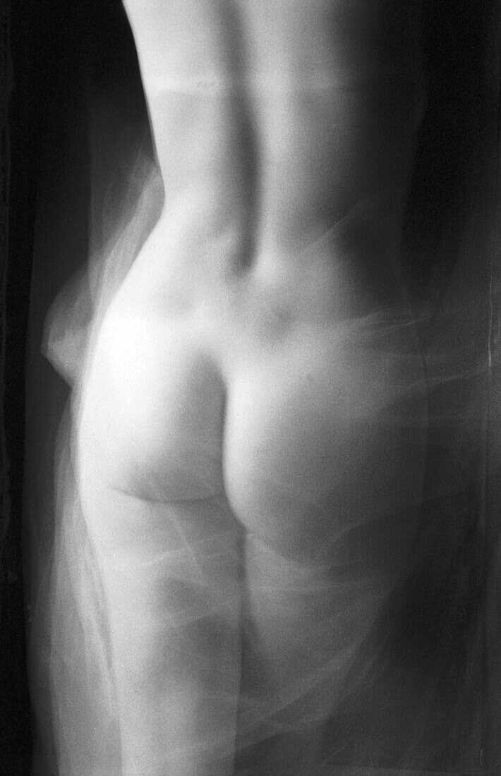 Rücken und Gesäß einer Frau, Schwarz-Weiß-Foto