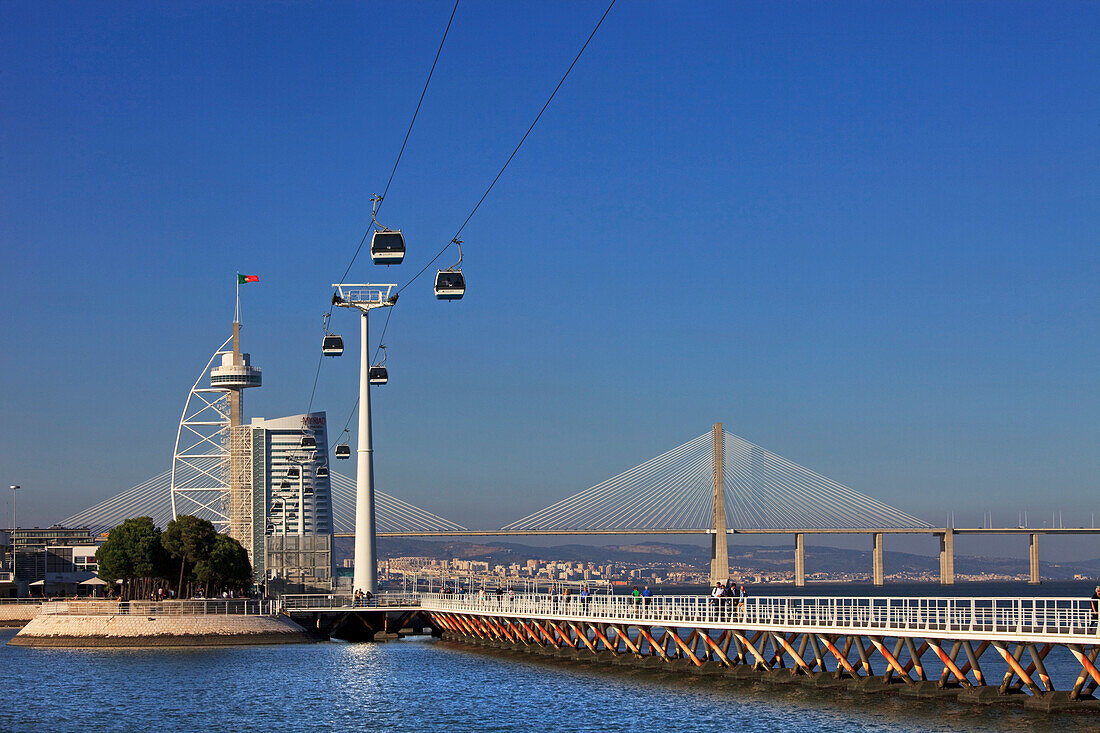 Lisbon, Park of Nations, Vasco da Gama Bridge, Vasco da Gama Tower and cable car