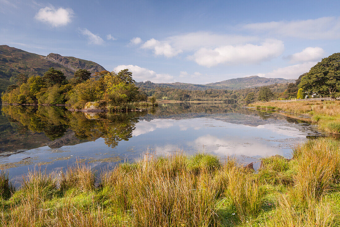 The still water of Rydal Water in the Lake District National Park, Cumbria, England, United Kingdom, Europe