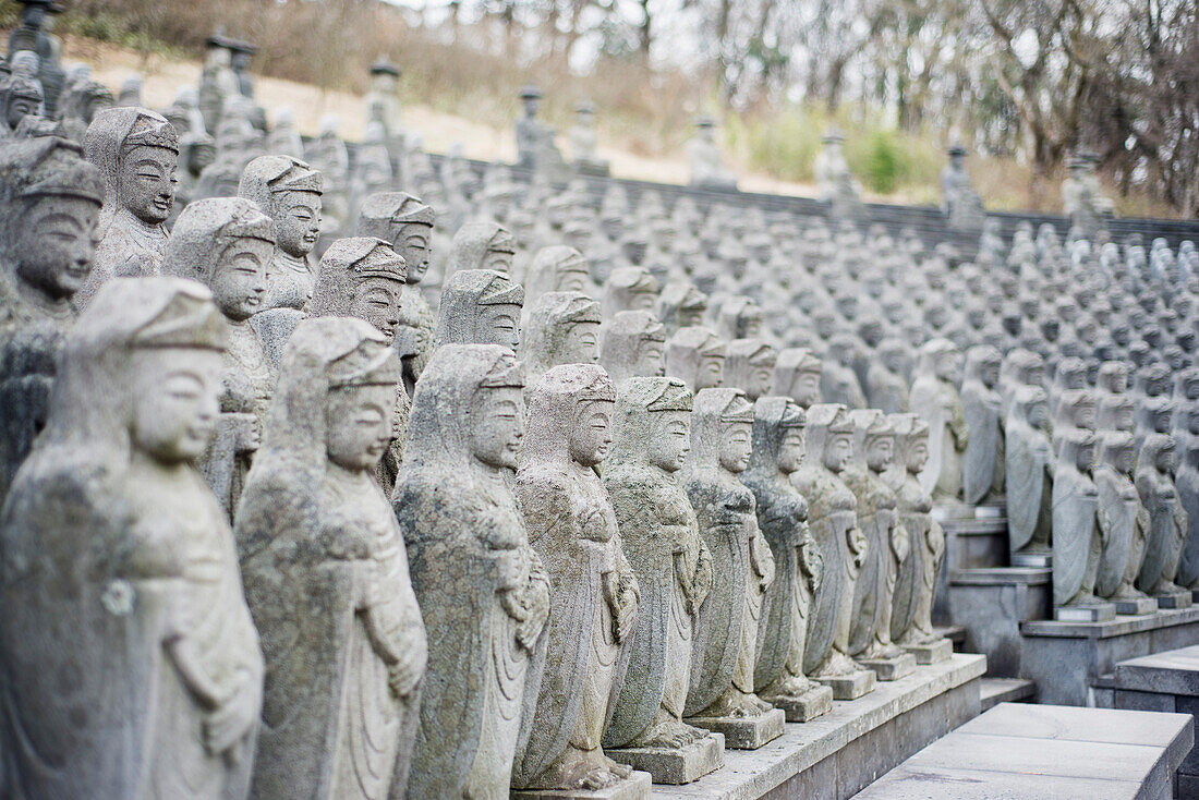 Statues, Gwaneumsa Buddhist Temple, Jeju Island, South Korea, Asia