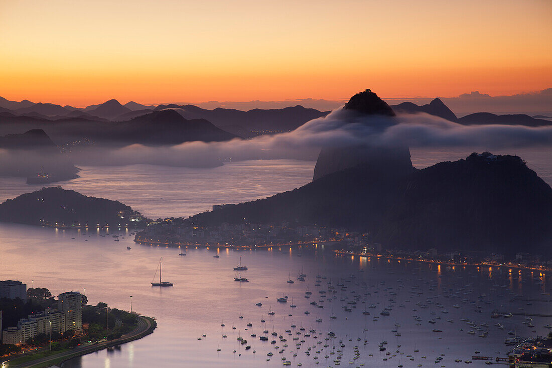 Sugarloaf Mountain (Pao de Acucar) at dawn, Rio de Janeiro, Brazil, South America