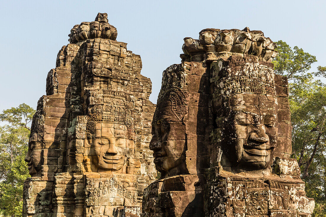Four-faced towers in Prasat Bayon, Angkor Thom, Angkor, UNESCO World Heritage Site, Siem Reap, Cambodia, Indochina, Southeast Asia, Asia