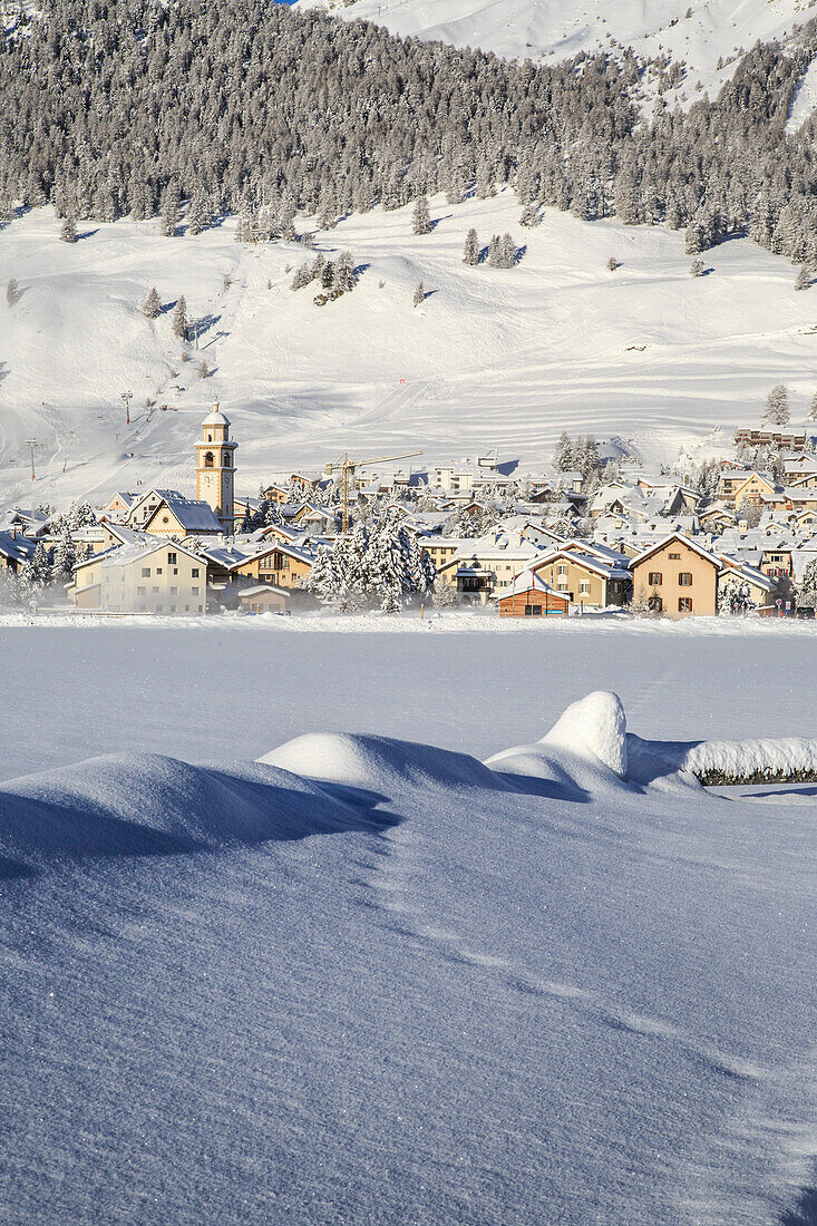 The village of Celerina by Saint Moritz in Engadine, Switzerland, Europe