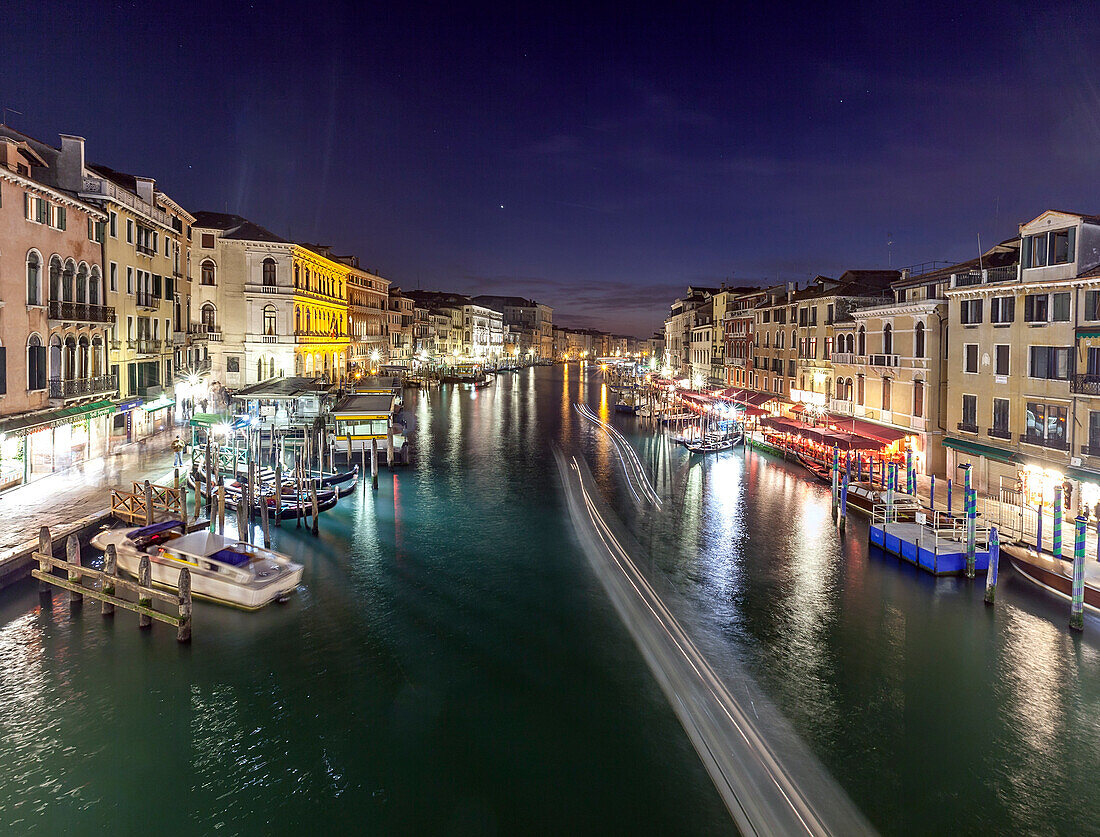 The Grand Canal lit at night, Venice, UNESCO World Heritage Site, Veneto, Italy, Europe