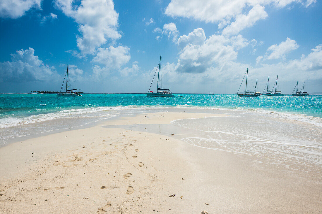 White sand bank in the turquoise waters of the Tobago Cays, The Grenadines, St. Vincent and the Grenadines, Windward Islands, West Indies, Caribbean, Central America