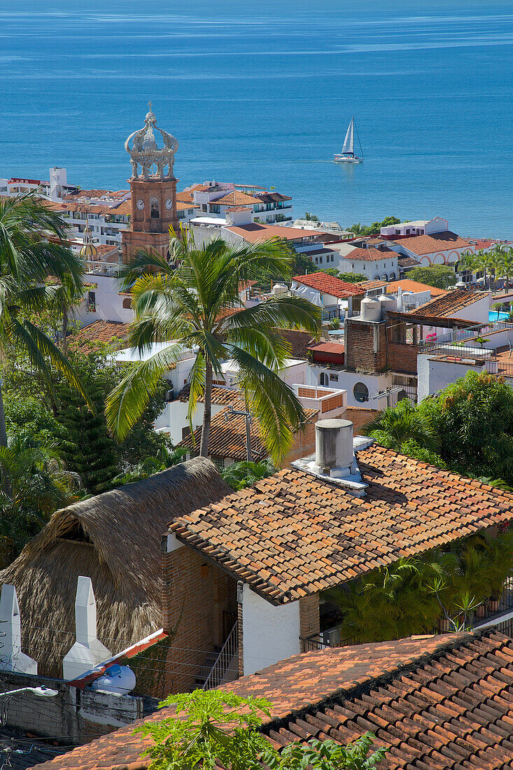 View of Downtown and Parroquia de Guadalupe (Church of Our Lady of Guadalupe), Puerto Vallarta, Jalisco, Mexico, North America