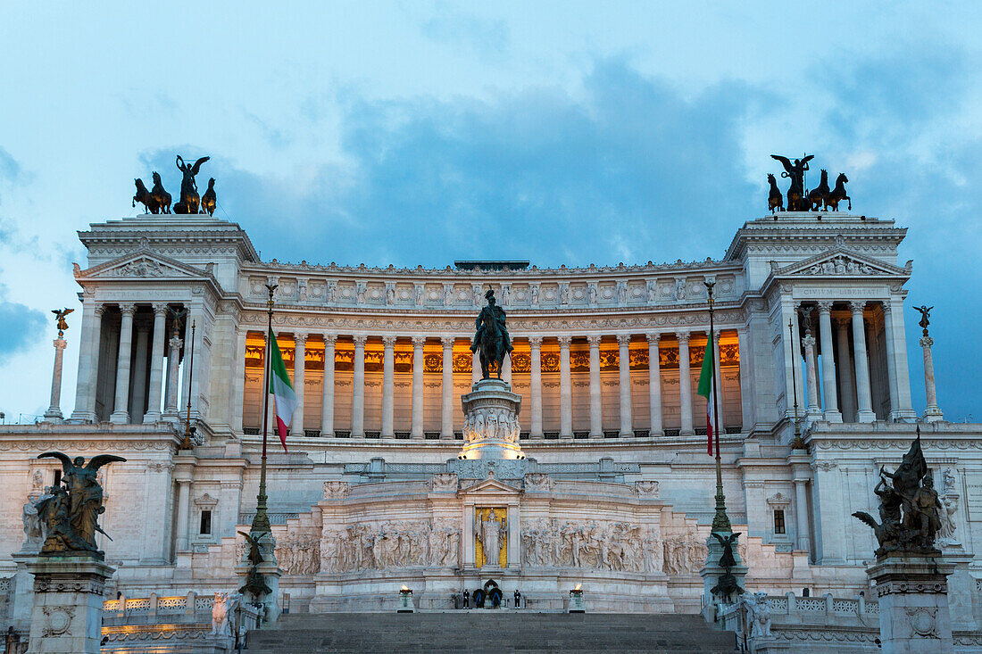 The Victor Emmanuel Monument at night, Rome, Lazio, Italy, Europe