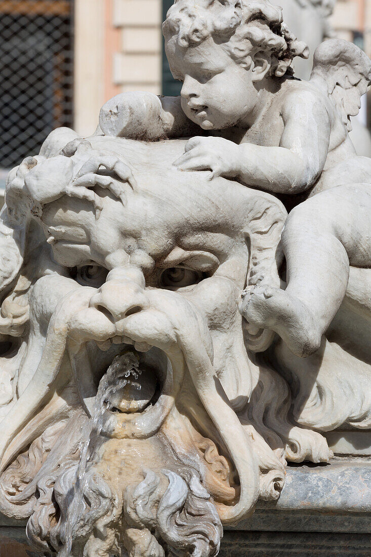 Detail of Fontana del Nettuno (Fountain of Neptune) in Piazza Navona, Rome, Lazio, Italy, Europe