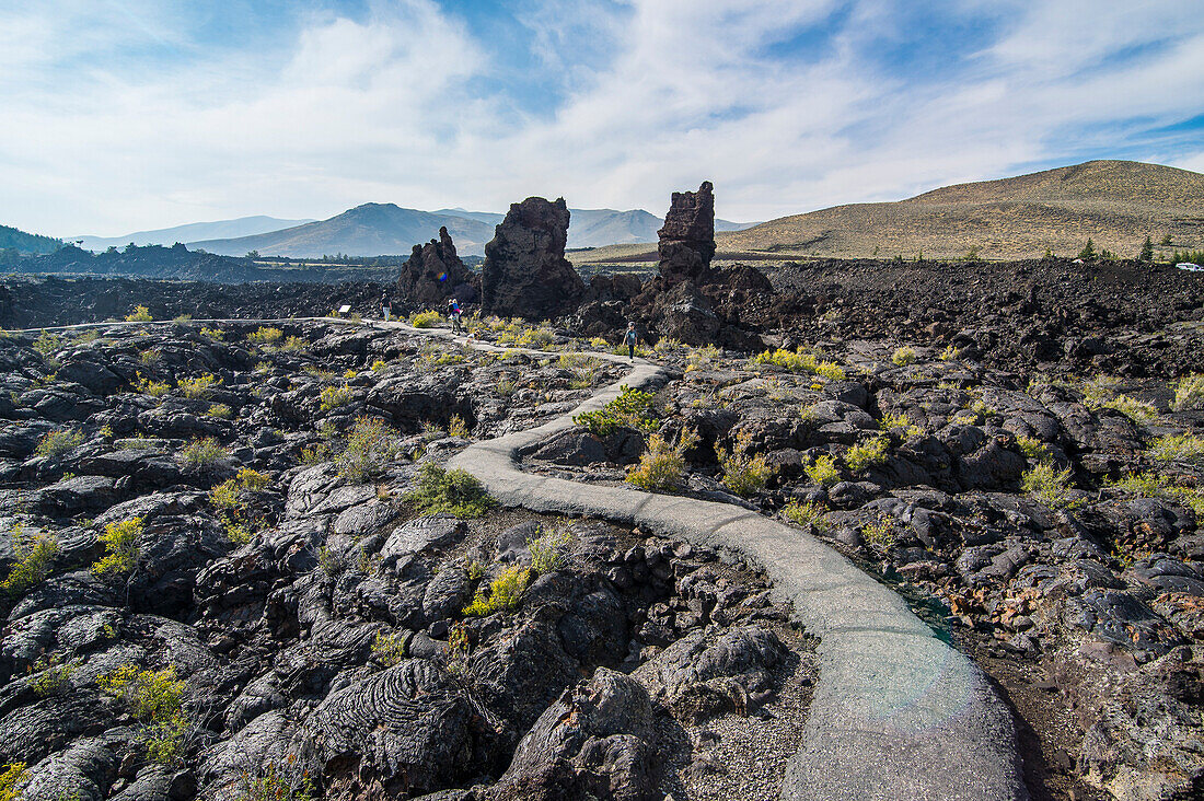 Walkway through cold lava in the Craters of the Moon National Park, Idaho, United States of America, North America