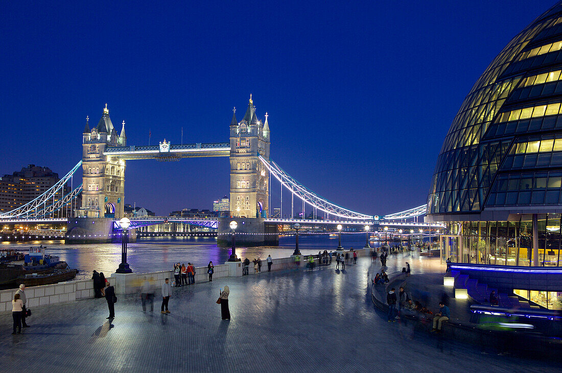 Tower Bridge and River Thames at night, London, England, United Kingdom, Europe