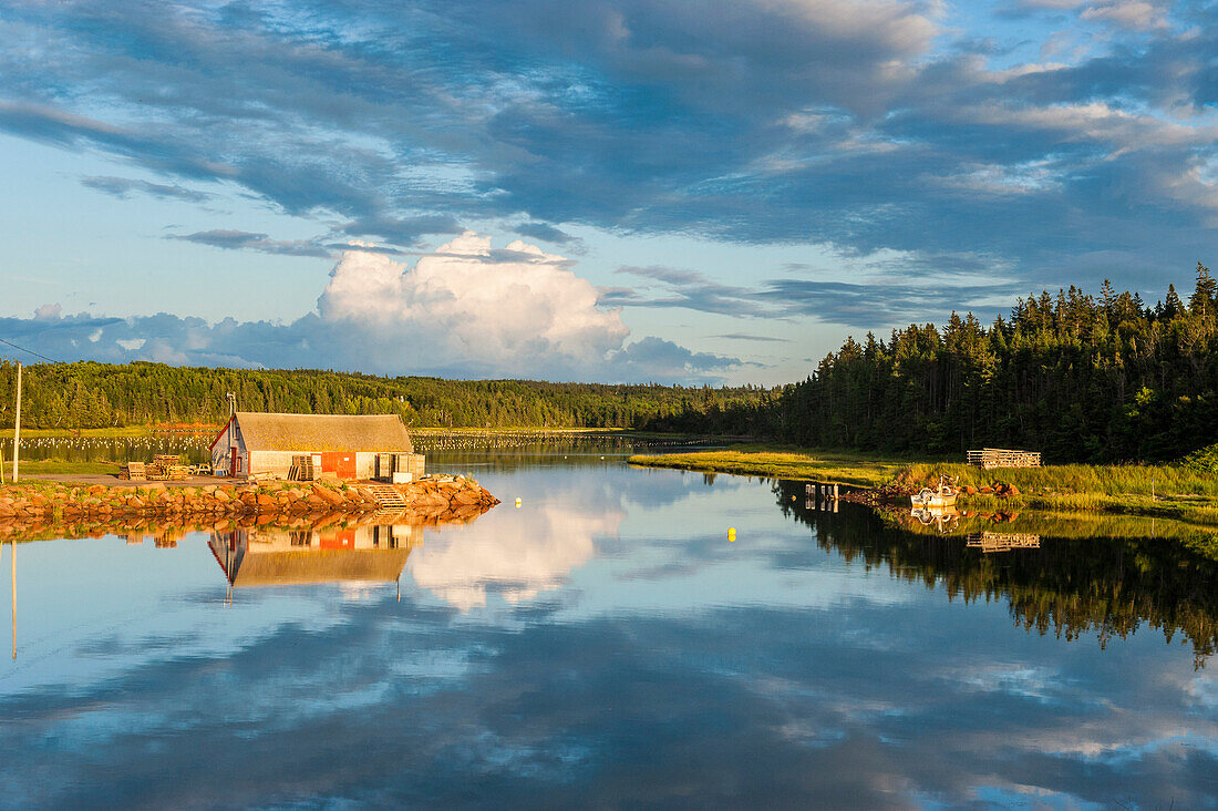 Little hut on a lake at sunset on the north shore of Prince Edward Island, Canada, North America