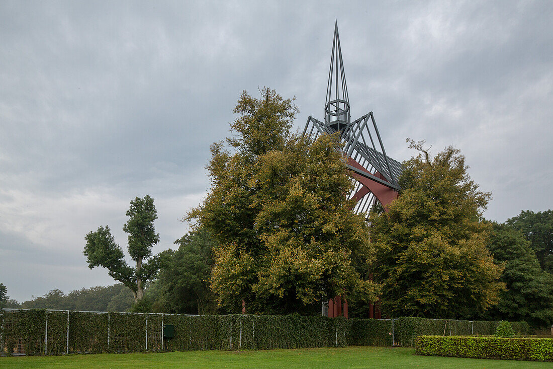Ihlow Abbey, steel frames shows former church profile, Lower Saxony, Germany