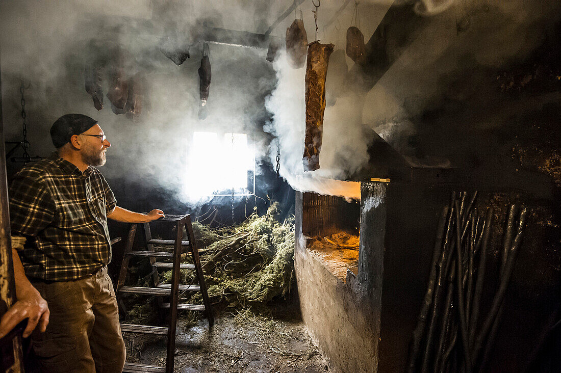 smokehouse, Black Forest Ham, Untermühlbachhof, St.Georgen-Peterzell, Black Forest, Baden-Württemberg, Germany