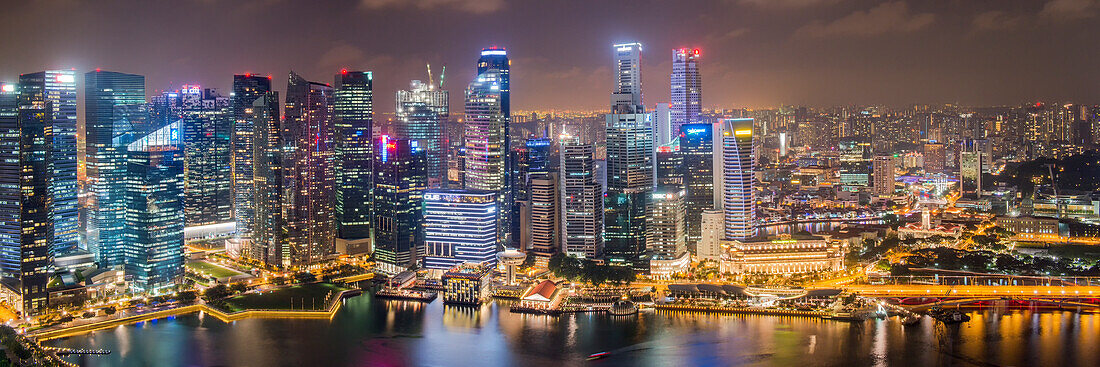 Downtown central financial district at night, Singapore, Southeast Asia, Asia