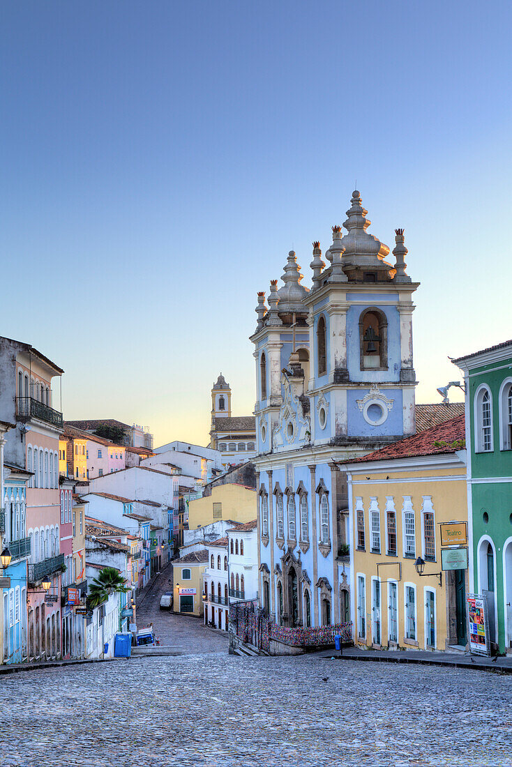 Pelourinho in city centre with Our Lady of the Roasary of Black People (Nossa Senhora do Rosario dos Pretos), UNESCO World Heritage Site, Salvador de Bahia, Bahia, Brazil, South America