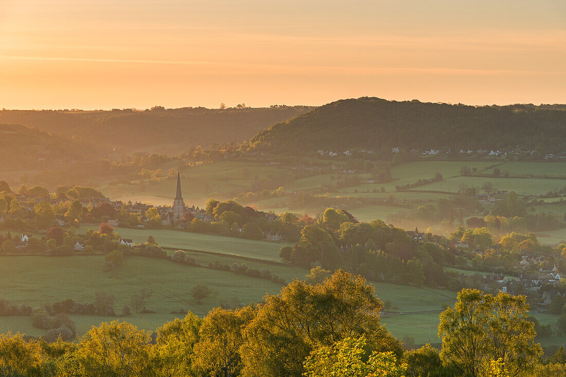 Picturesque Cotswolds village of Painswick at dawn, Gloucestershire, England, United Kingdom, Europe