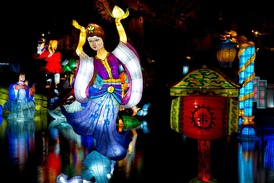 The Magic of Lanterns Festival in the Chinese Garden at the Montreal Botanical Garden, Montreal, Quebec Province, Canada, North America