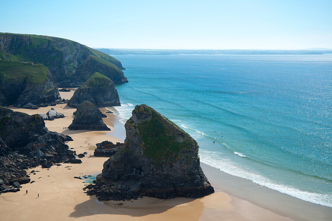A view of The Bedruthan Steps, Cornwall, England, United Kingdom, Europe