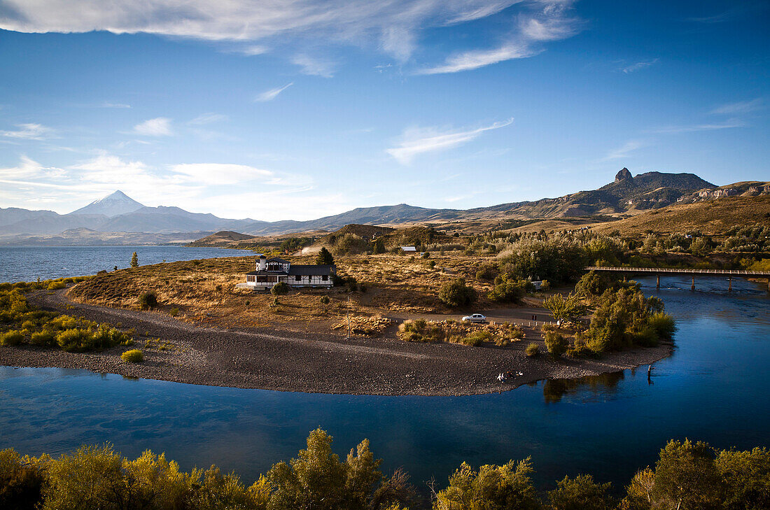 View over Lanin volcano and Lago Huechulafquen, Lanin National Park, Patagonia, Argentina, South America