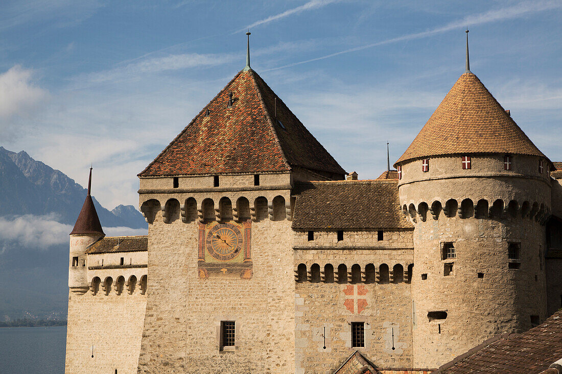 The Castle of Chillon, on Lake Geneva, Montreux, Canton Vaud, Switzerland, Europe