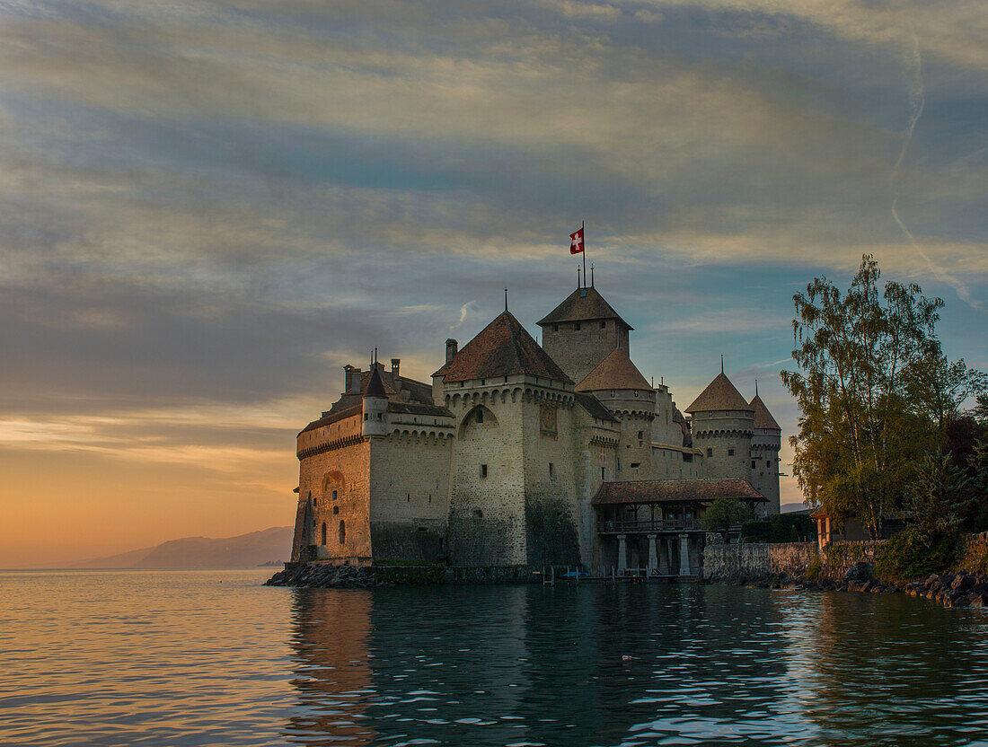 The Castle of Chillon, on Lake Geneva, Montreux, Canton Vaud, Switzerland, Europe