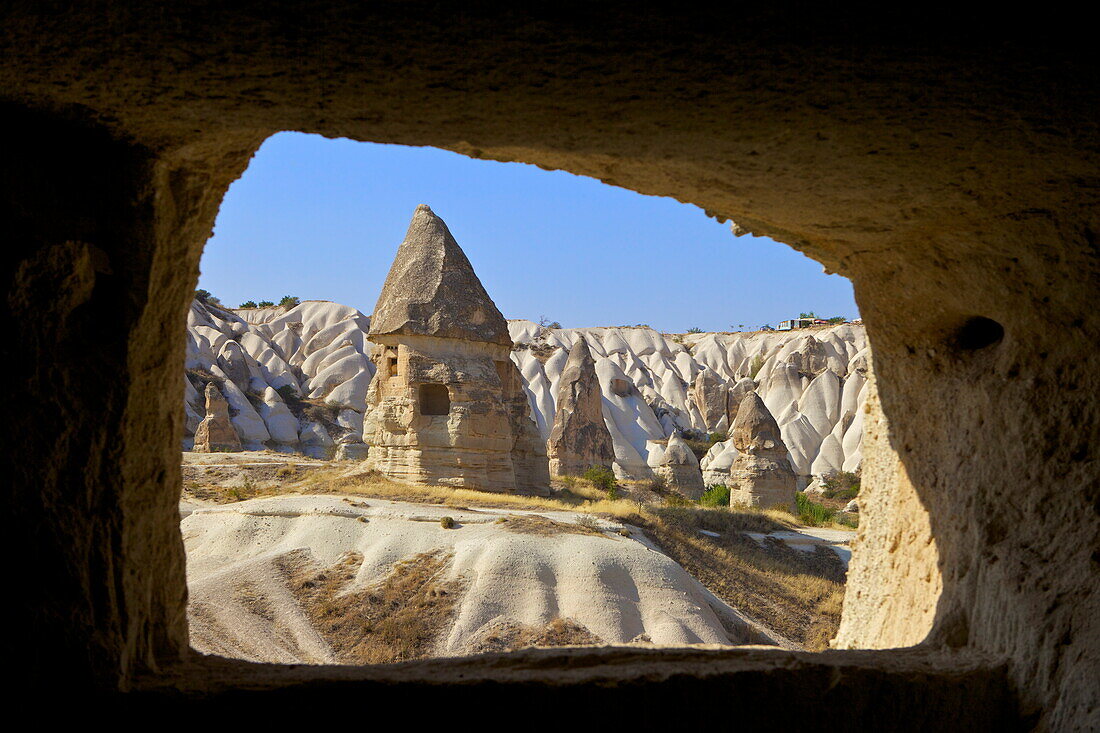 Fairy Chimneys rock formation landscape near Goreme, Cappadocia, Anatolia, Turkey, Asia Minor, Eurasia