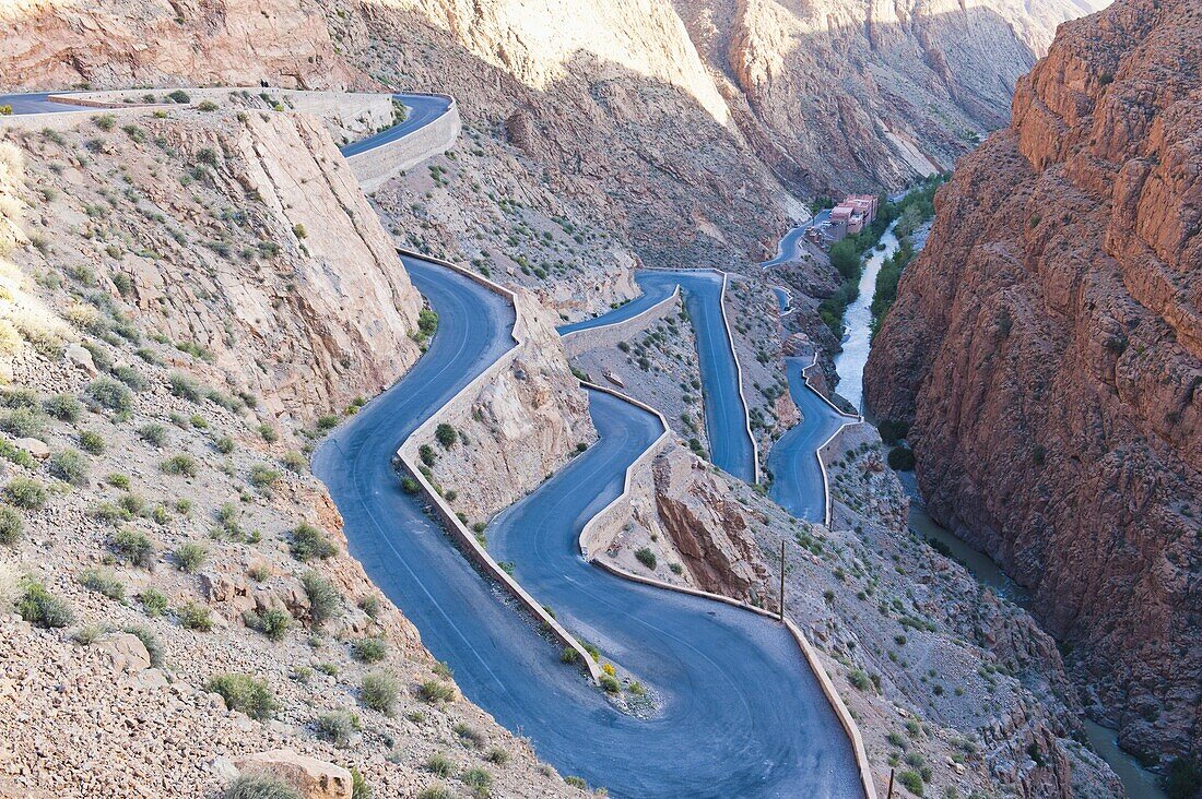 Steep winding road up the Dades Gorge, Dades Valley, Morocco, North Africa, Africa