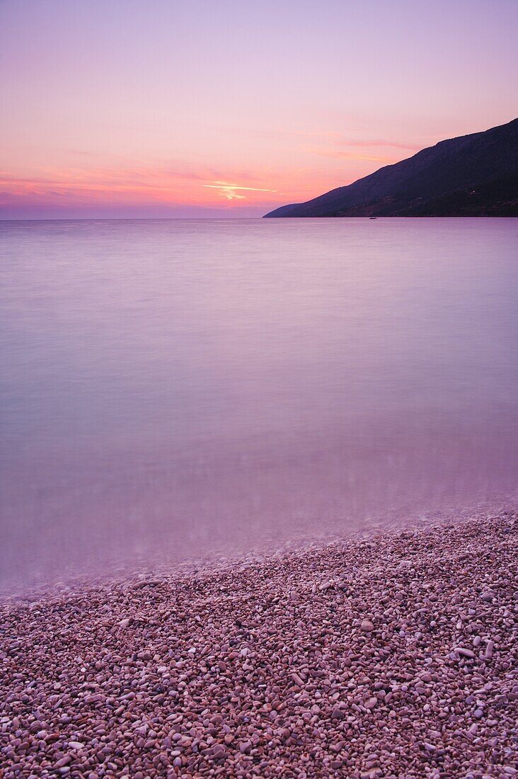 Adriatic Sea at Zlatni Rat Beach at sunset, Bol, Brac Island, Dalmatian Coast, Croatia, Europe