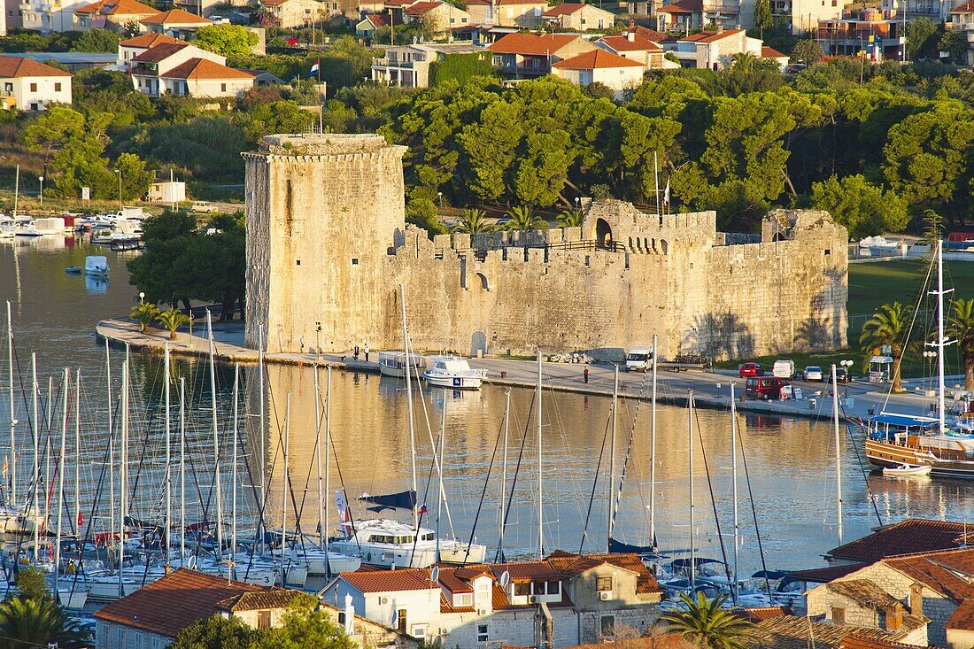 Kamerlengo Fortress (Gradina Kamerlengo) at sunrise, Trogir, UNESCO World Heritage Site, Dalmatian Coast, Adriatic, Croatia, Europe